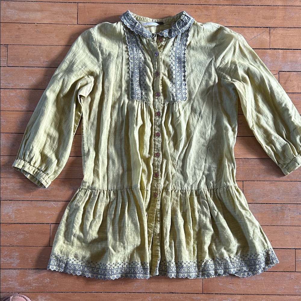 EUC Free People mustard Blouse with Embroidered Details